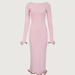 Ruffle Hem Midi Dress in Baby Pink L